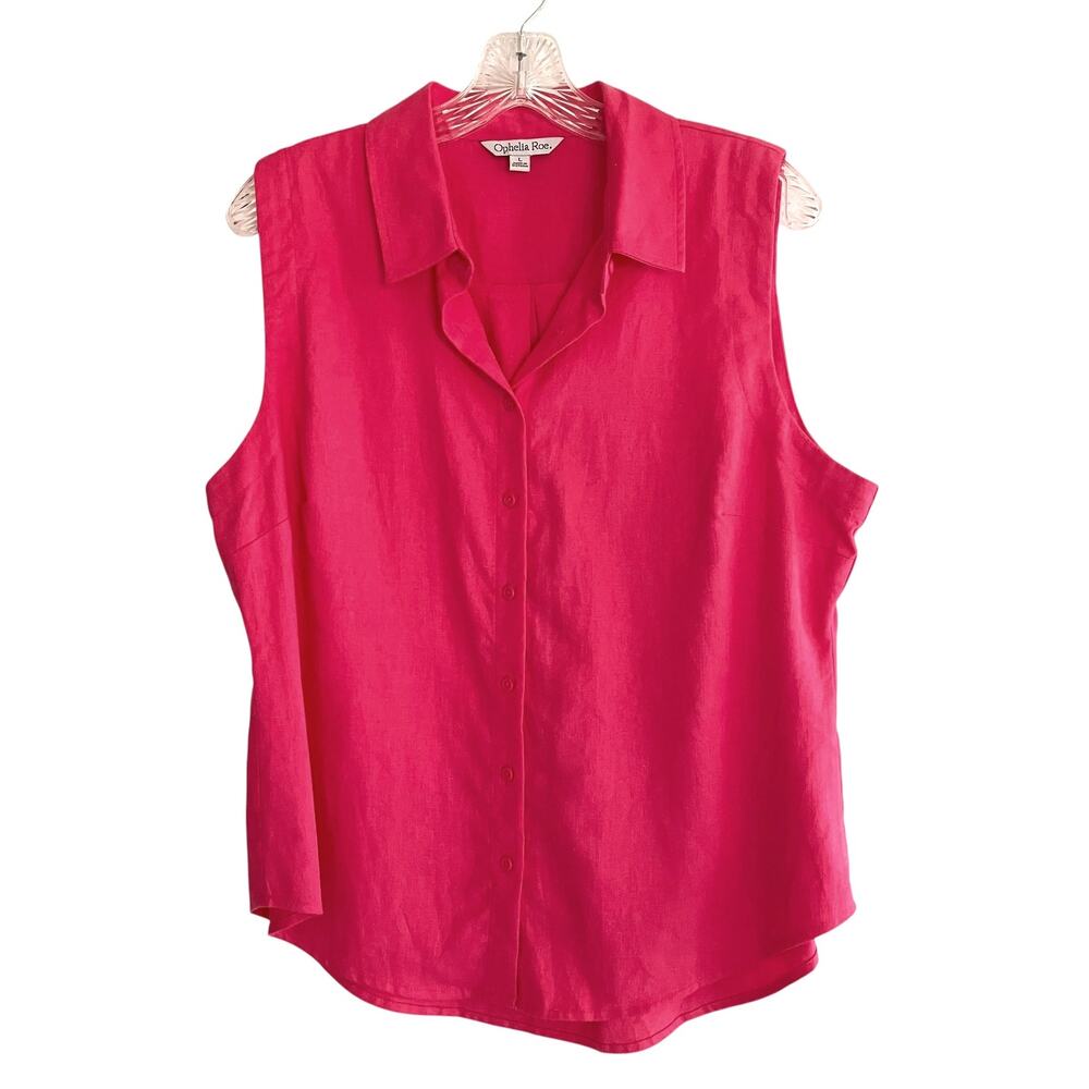 Linen Blend Sleeveless Button Up Shirt Pink Women's Size L Ophelia Roe Preppy